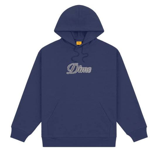 Pixel Cursive Pullover Hood, Night Blue