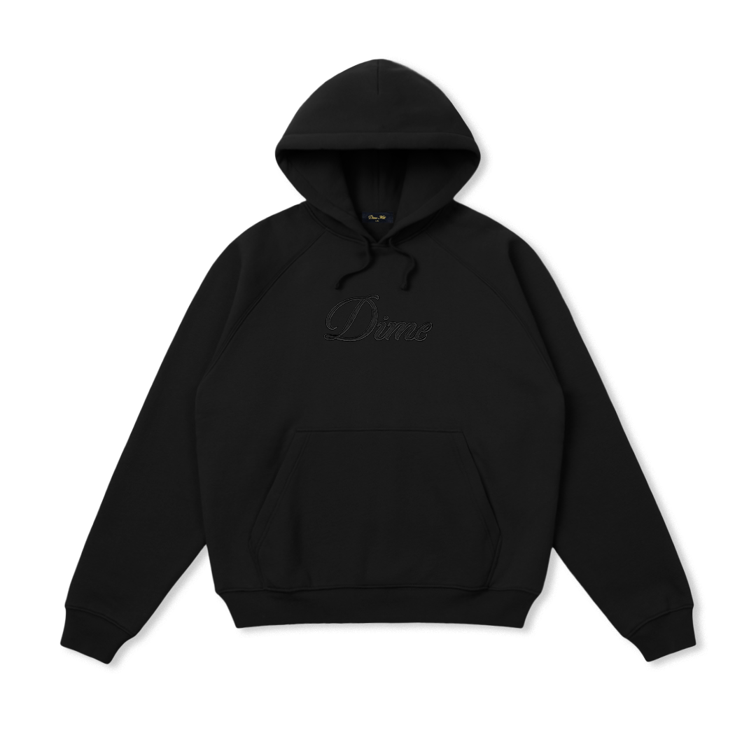 Cursive Pullover Hood, Black / Black