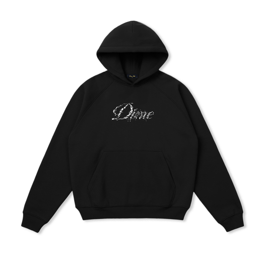 Cursive Smashed Pullover hood, Black