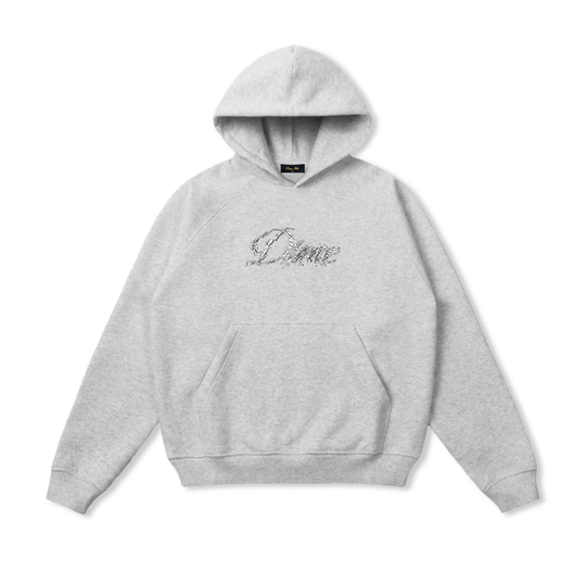 Cursive Smashed Pullover hood, Heather Grey