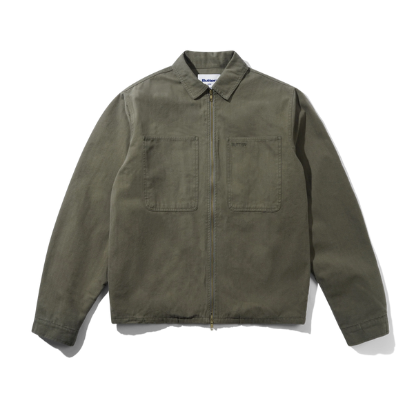 Butter Goods Herringbone Zip Jacket, Washed Army