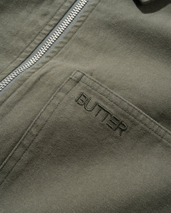 Butter Goods Herringbone Zip Jacket, Washed Army
