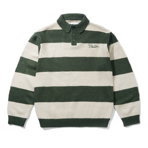 Butter Goods Jive Stripe Knit Sweater, Forest / Cream