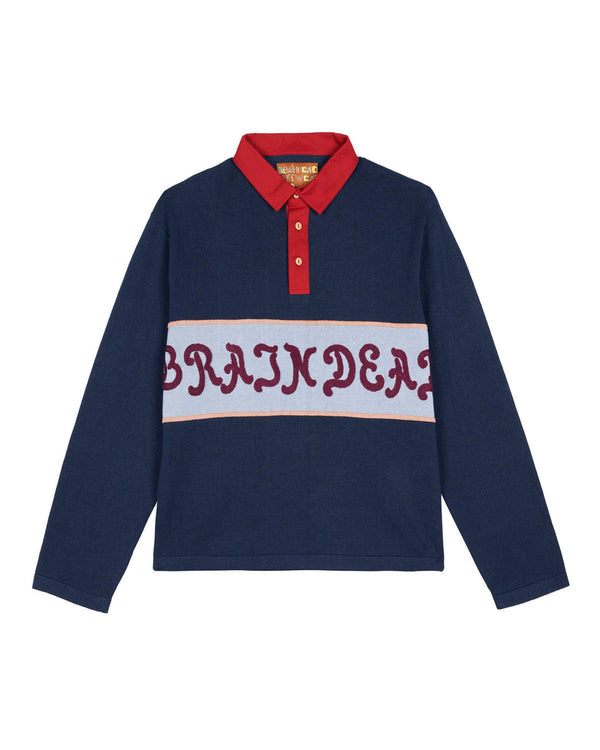 Brain Dead Lifted Stripe L/S Rugby Shirt, Navy Multi