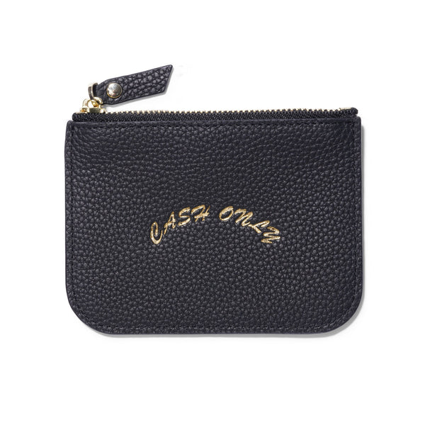 Cash Only Leather Zip Wallet, Black
