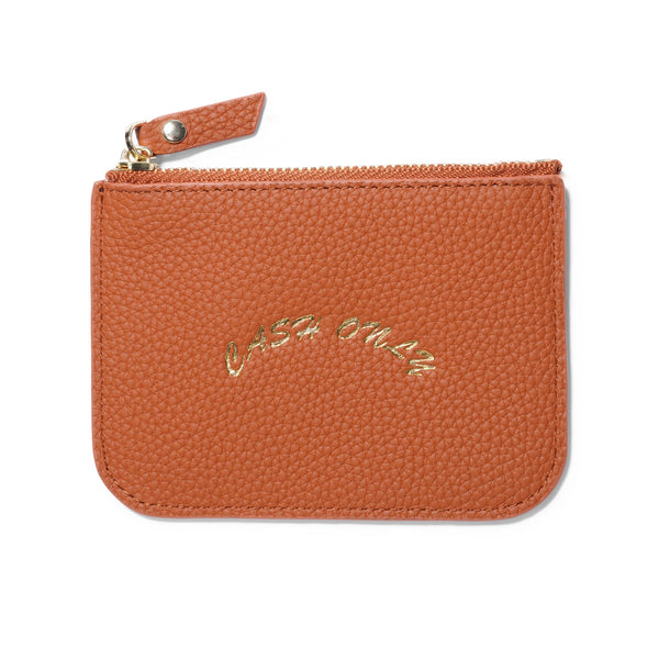 Cash Only Leather Zip Wallet, Tan