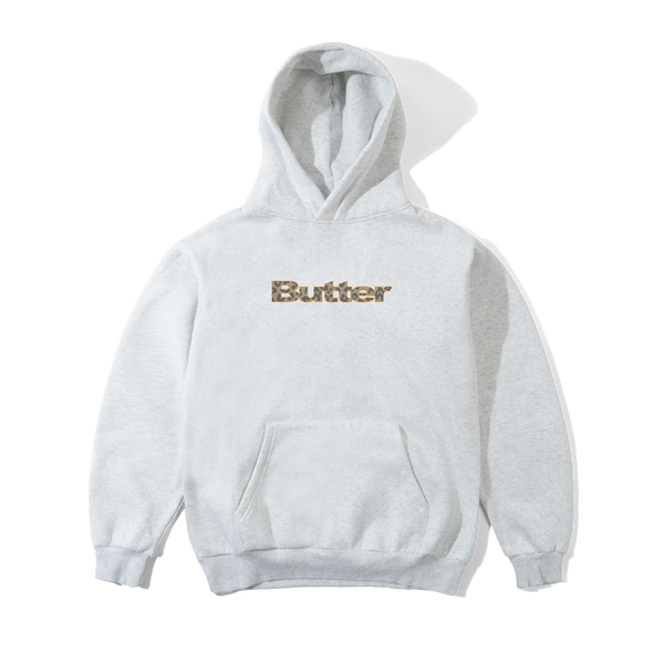Butter Goods Leopard Print Logo Pullover Hood, Ash