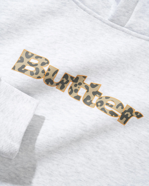 Butter Goods Leopard Print Logo Pullover Hood, Ash