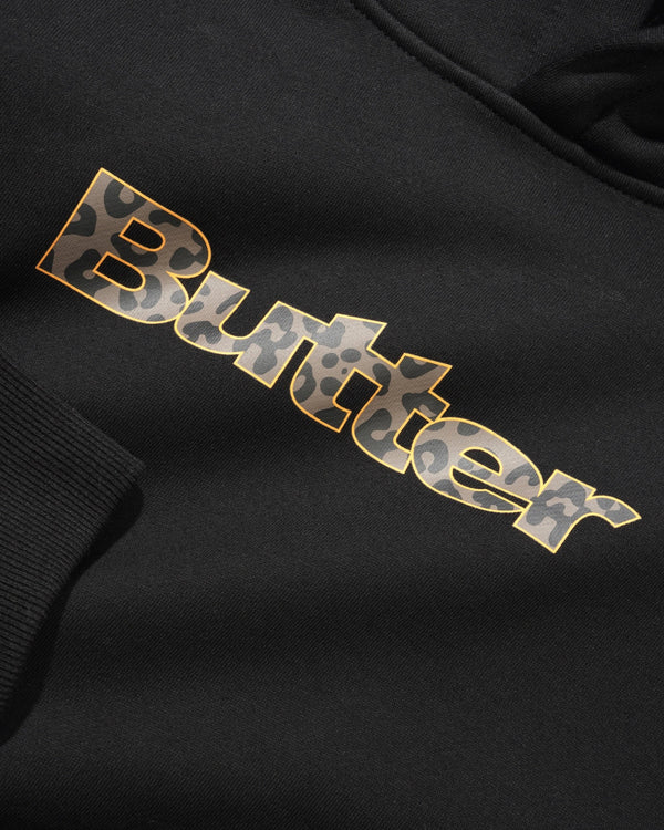 Butter Goods Leopard Print Logo Pullover Hood, Black