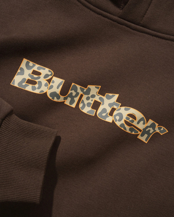 Butter Goods Leopard Print Logo Pullover Hood, Brown