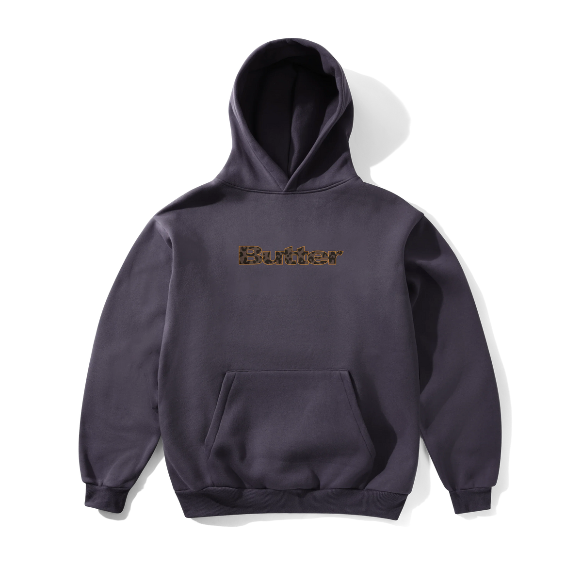 Leopard Print Logo Pullover Hood, Lead Blue