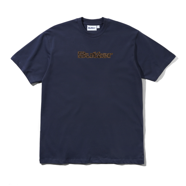 Butter Goods Leopard Print Logo Tee, Navy