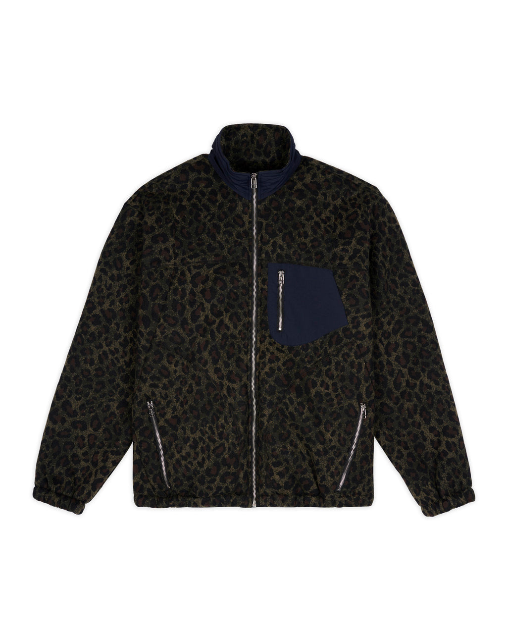 Leopard Reverse Sherpa Jacket, Olive