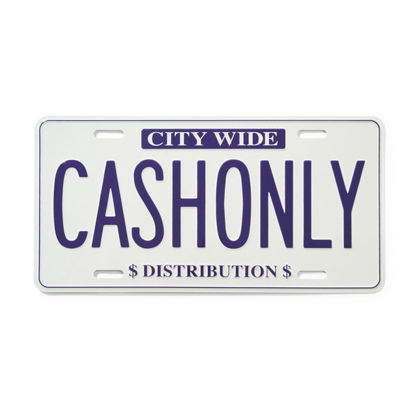 Cash Only License Plate, White