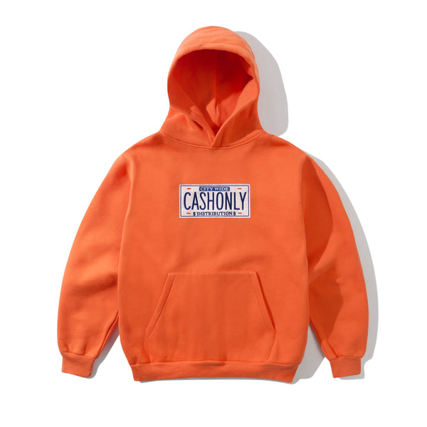 Cash Only License Plate Pullover Hood, Tangerine