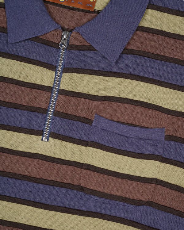 Brain Dead Lifted Stripe Half Zip Shirt, Blue Multi
