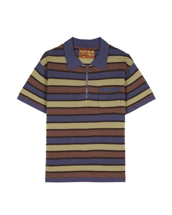 Brain Dead Lifted Stripe Half Zip Shirt, Blue Multi