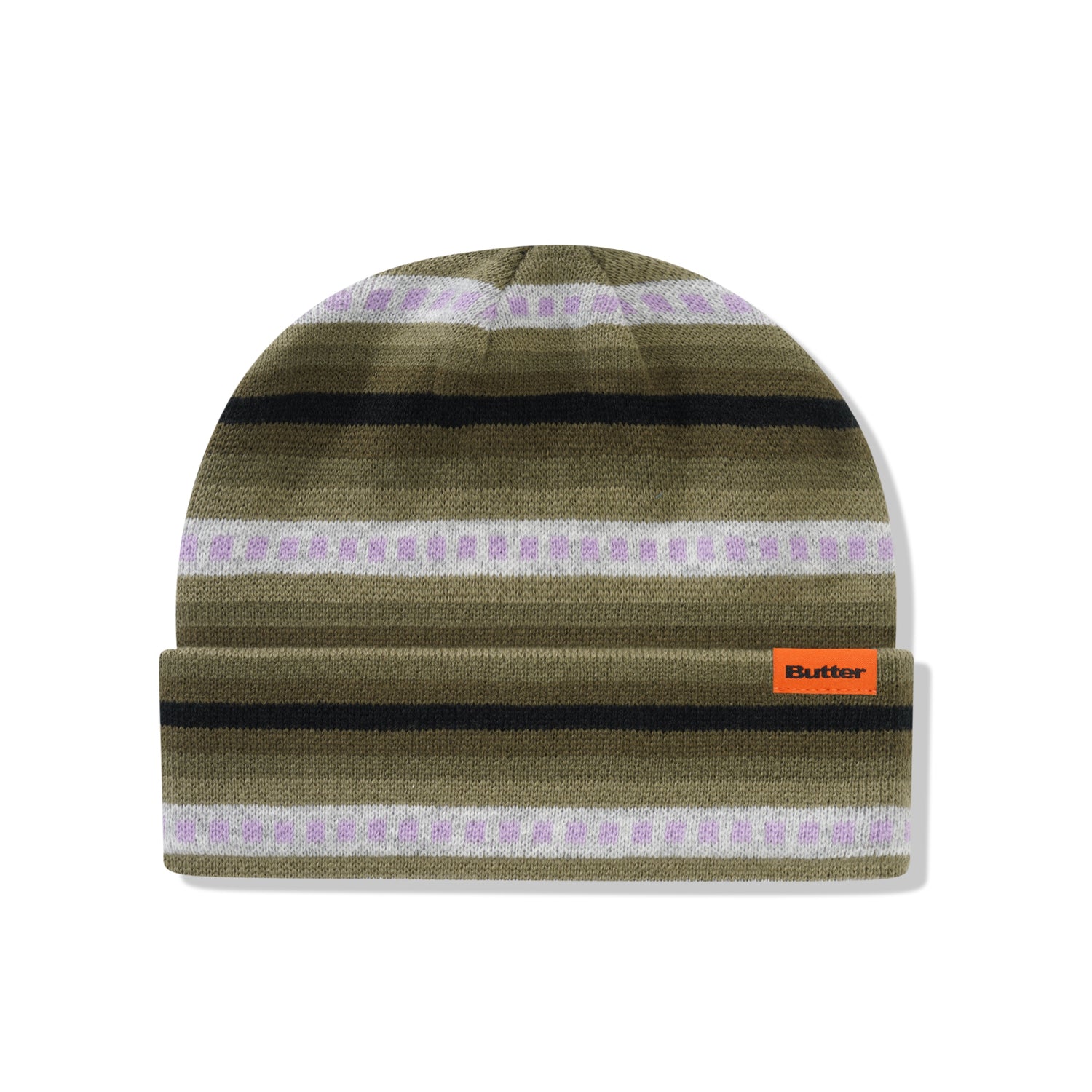 Linear Cuff Beanie, Army / Purple