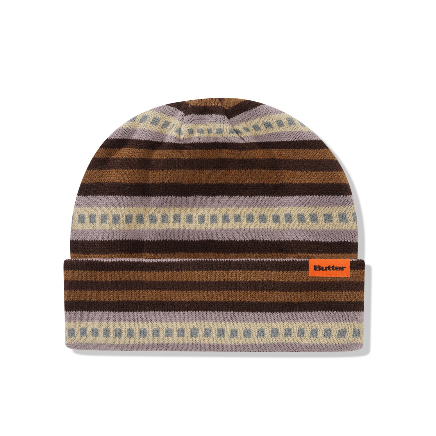 Linear Cuff Beanie, Brown / Tan