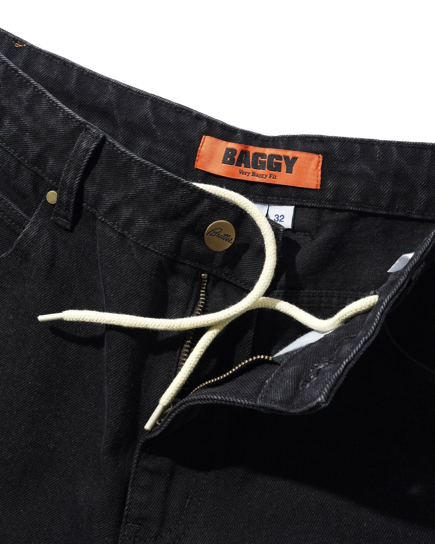 Lock Baggy Denim Jeans, Flat Black