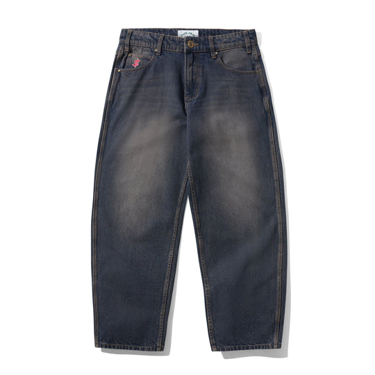Logo Baggy Denim Jeans, Dark Navy Wash