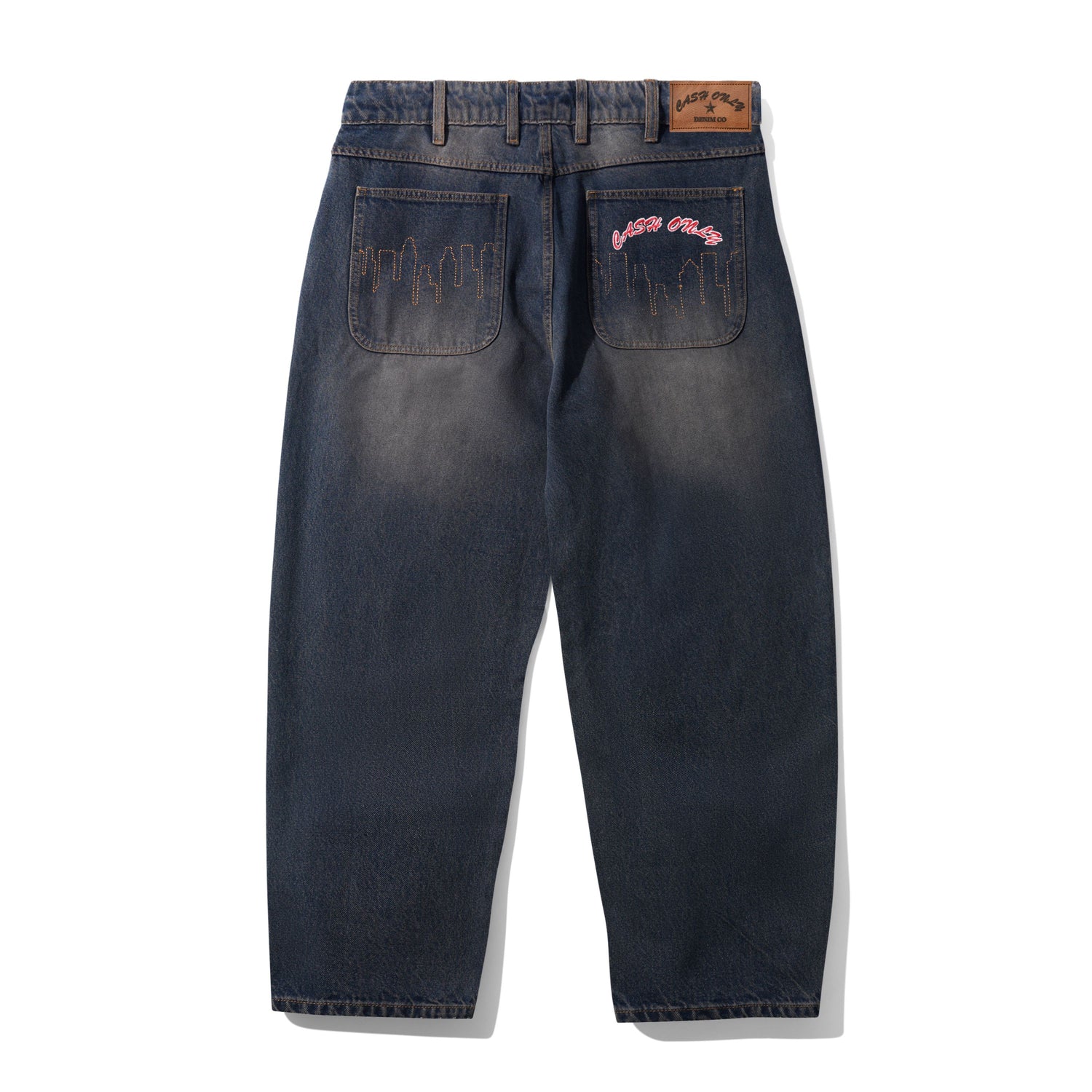 Logo Baggy Denim Jeans, Dark Navy Wash