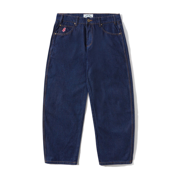 Cash Only Logo Baggy Denim Jeans, Raw Indigo