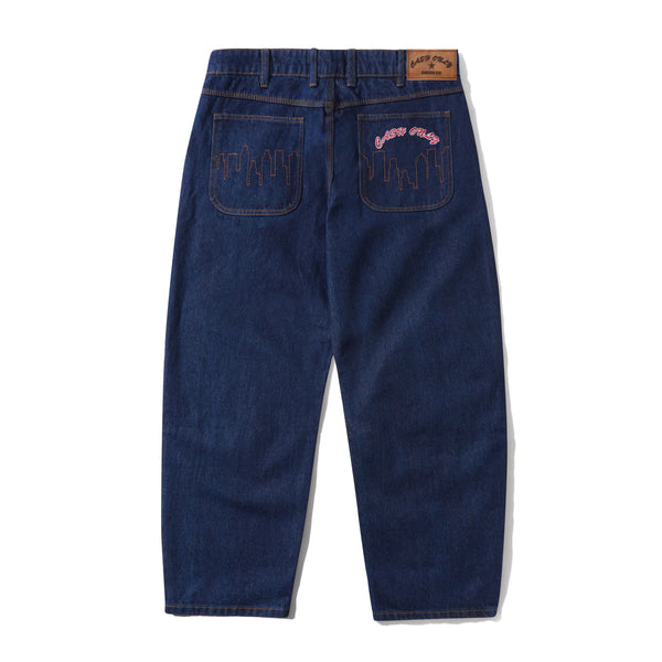 Cash Only Logo Baggy Denim Jeans, Raw Indigo