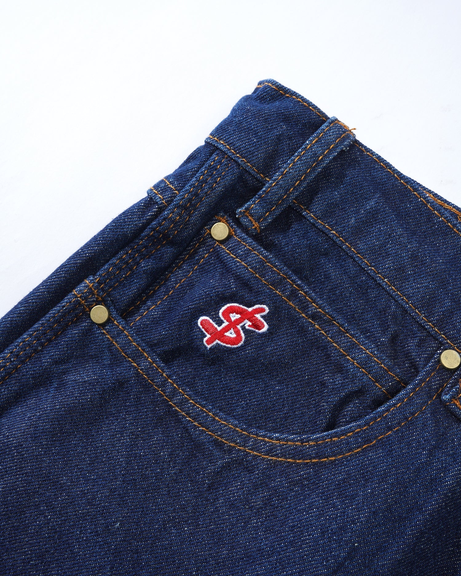 Logo Baggy Denim Jeans, Raw Indigo