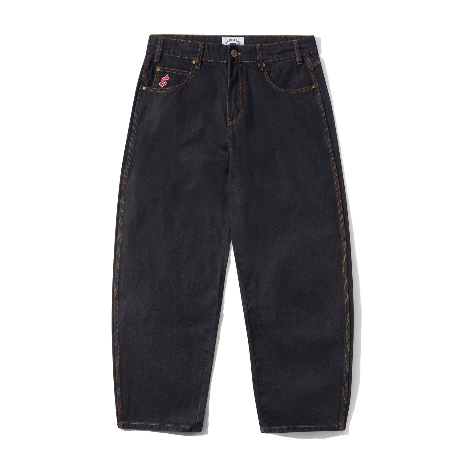 Logo Baggy Denim Jeans, Washed Black