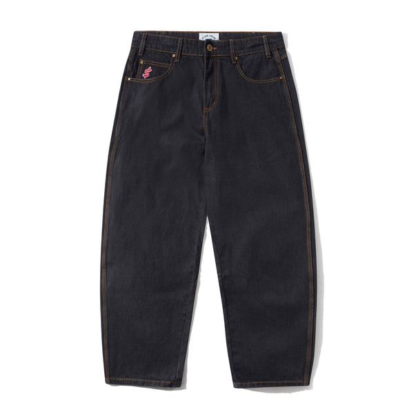 Cash Only Logo Baggy Denim Jeans, Washed Black