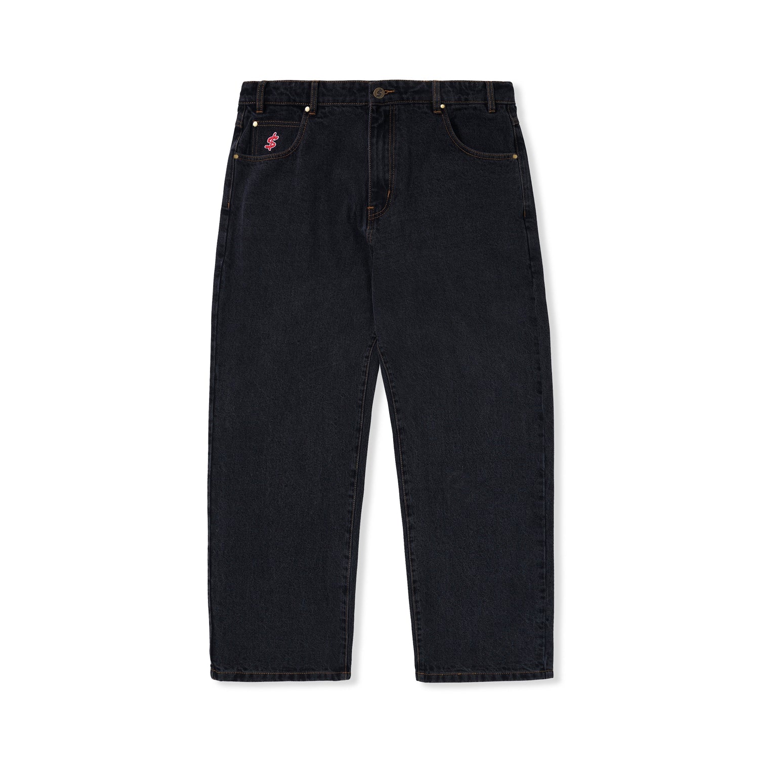 Logo Baggy Denim Jeans, Washed Black