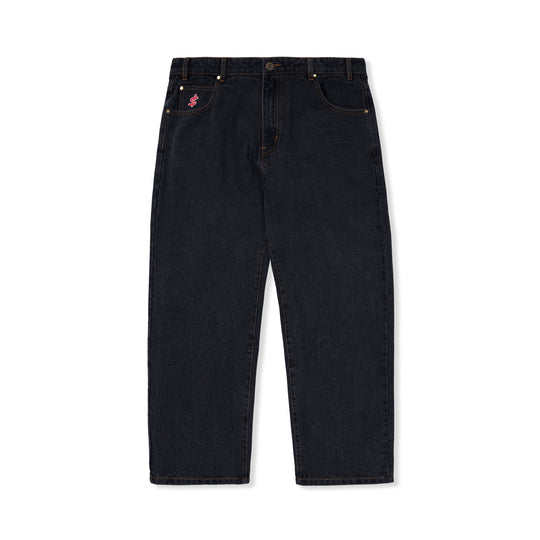 Logo Baggy Denim Jeans, Washed Black