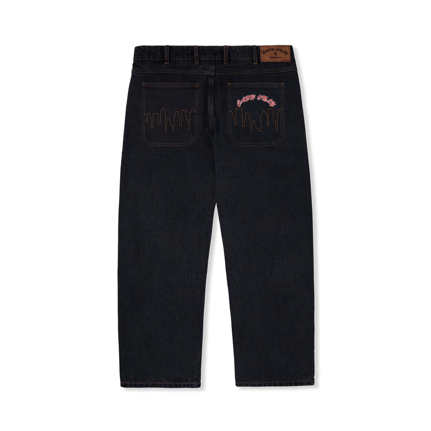 Logo Baggy Denim Jeans, Washed Black