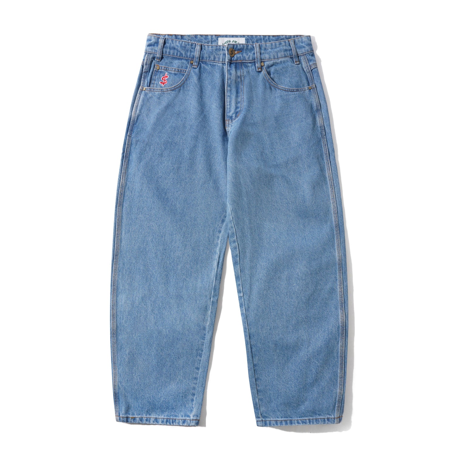 Logo Baggy Denim Jeans, Washed Indigo