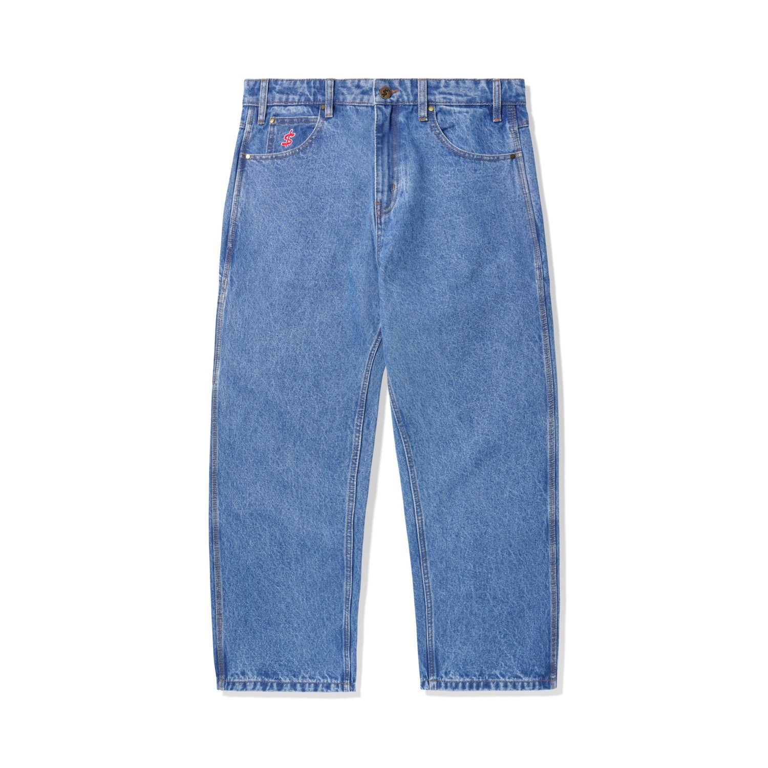 Logo Baggy Denim Jeans, Washed Indigo