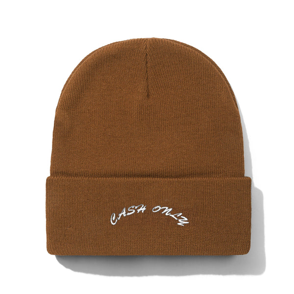 Cash Only Logo Beanie, Brown