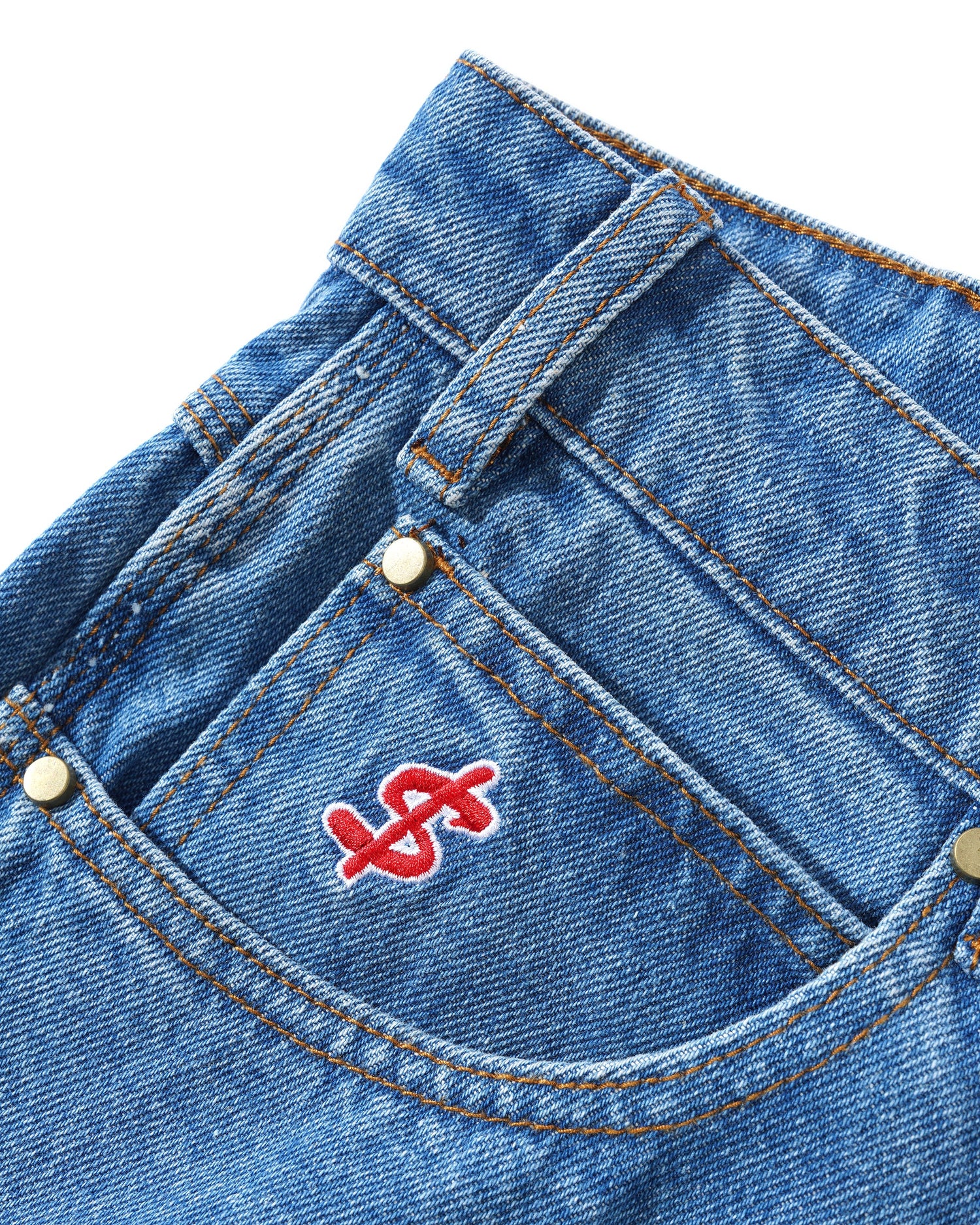 Logo Baggy Denim Jeans, Washed Indigo