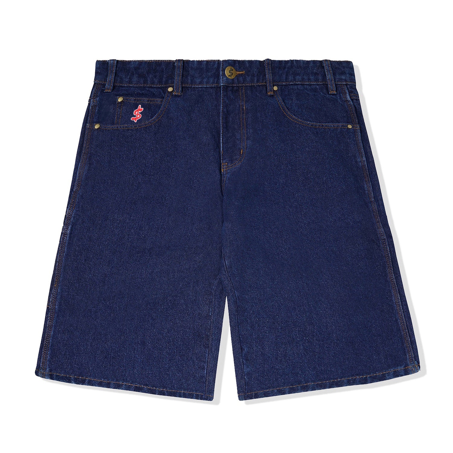 Logo Baggy Denim Shorts, Raw Indigo