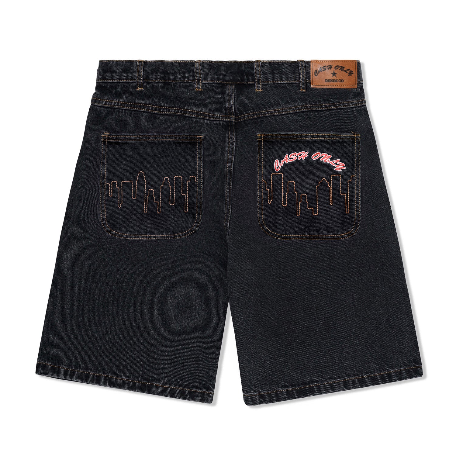 Logo Baggy Denim Shorts, Washed Black