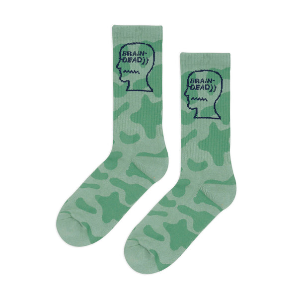 Brain Dead Logohead Crew Socks, Green Cow