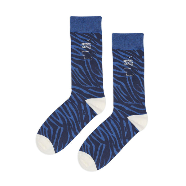 Brain Dead Logohead Dress Socks, Blue Zebra