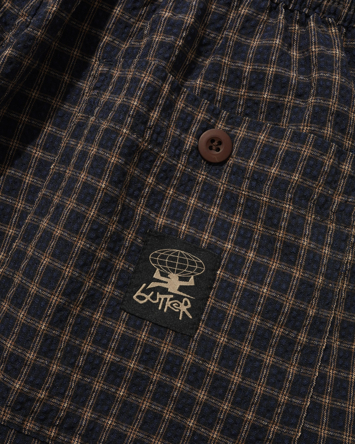 Loose Shorts, Brown Seersucker Plaid