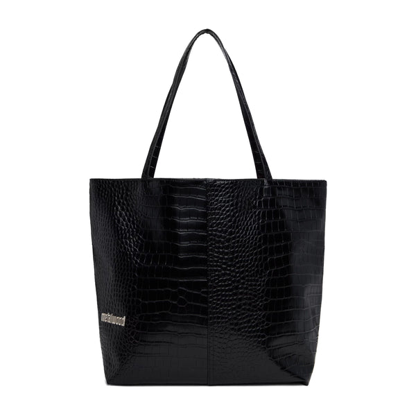 Metalwood Metal Logo Stud Croc Tote Bag, Black