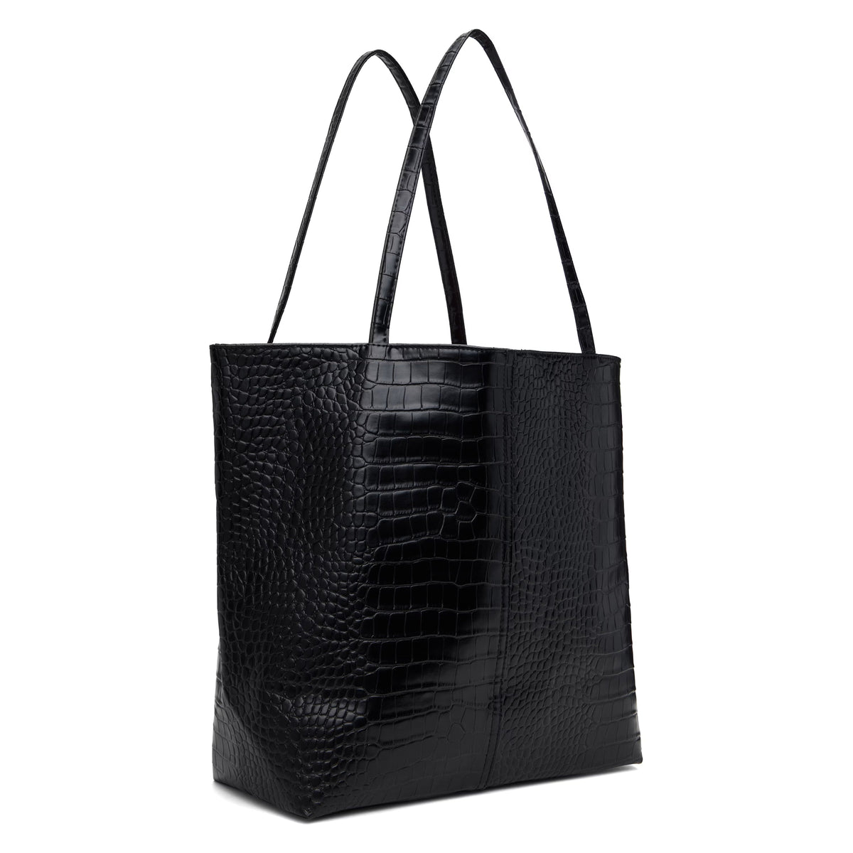 Metal Logo Stud Croc Tote Bag, Black