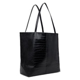Metal Logo Stud Croc Tote Bag, Black