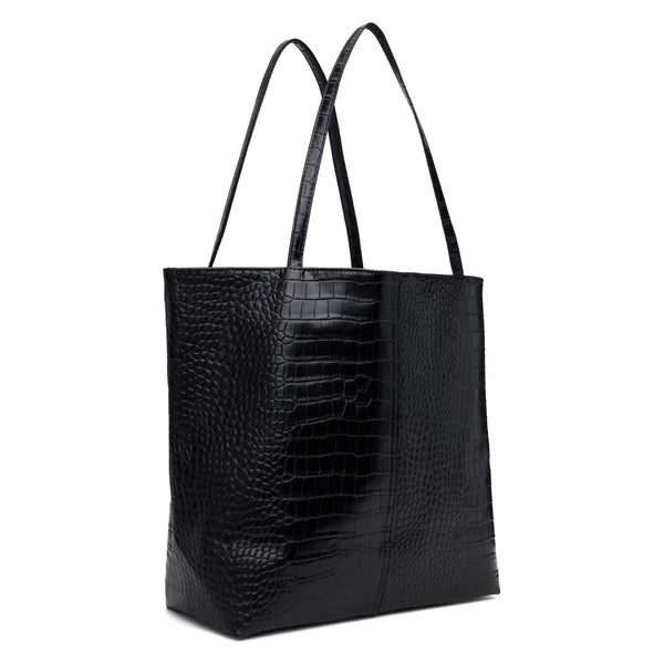 Metalwood Metal Logo Stud Croc Tote Bag, Black