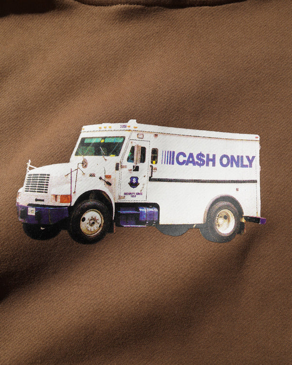 Cash Only Money Truck Pullover Hood, Brown