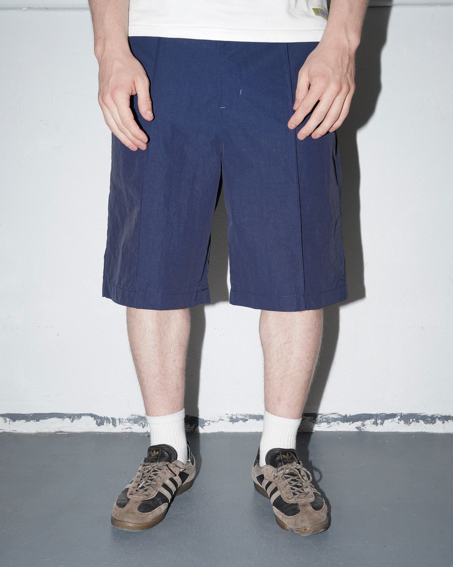 Nylon Ripstop Pleated Shorts, Navy