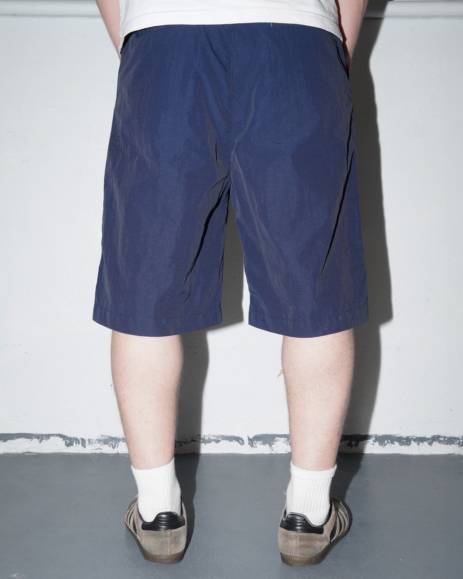 Nylon Ripstop Pleated Shorts, Navy